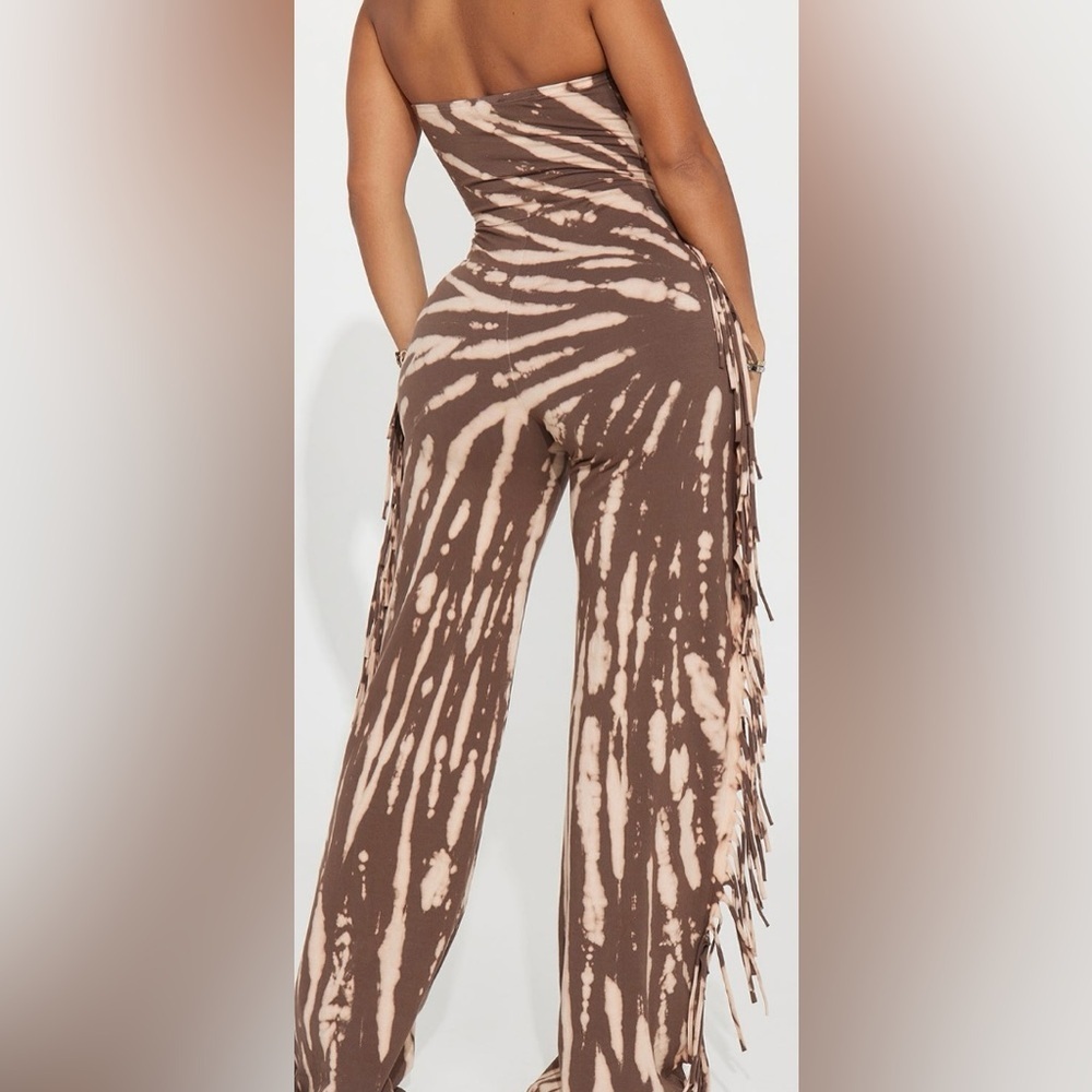 Fashion Nova Brown Tie-Dye Strapless Jumpsuit - Picture 4 of 7